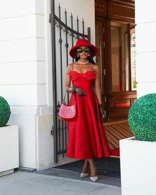 Amelie | Red Midi Bow Dress - Cielie