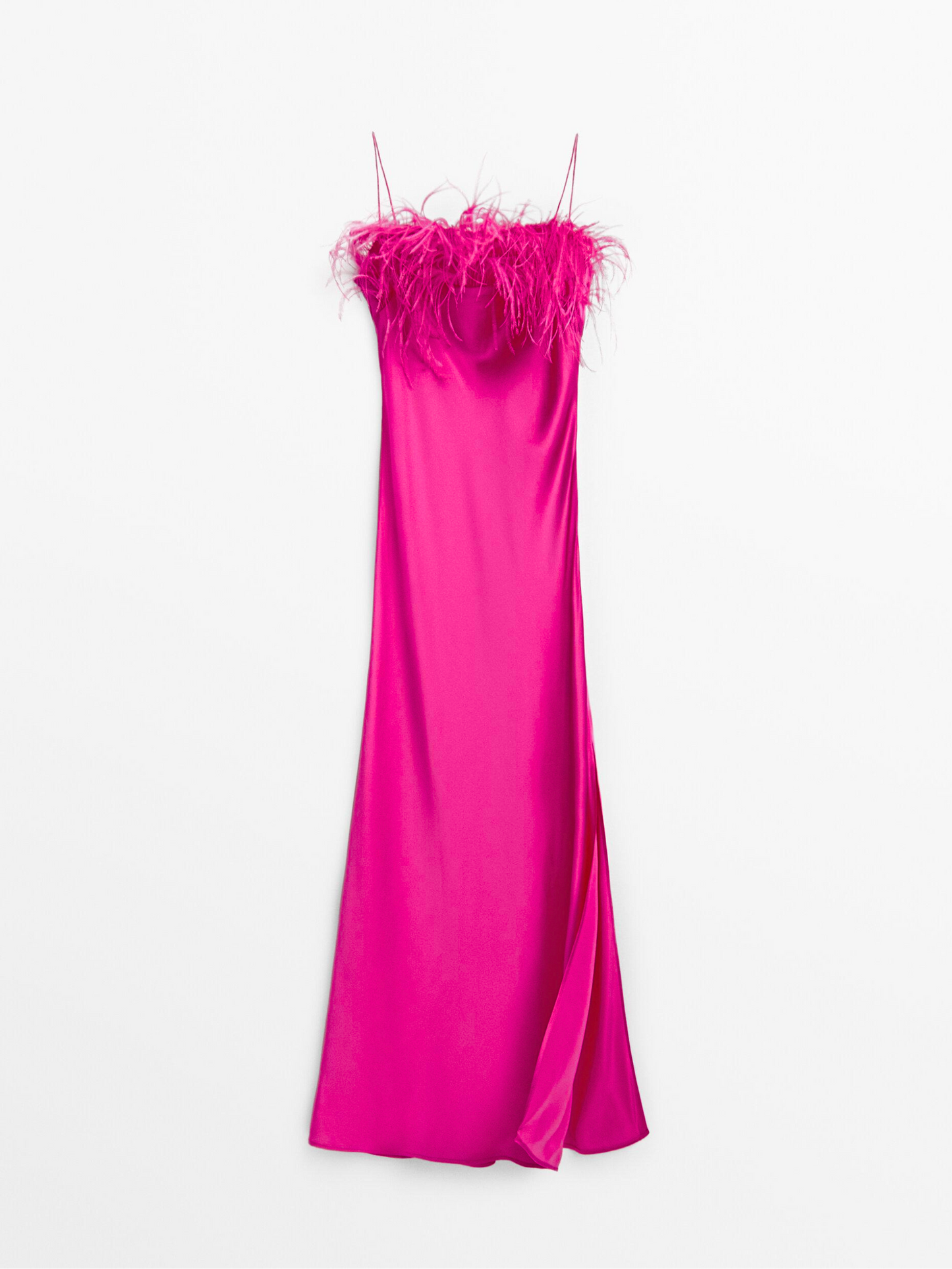 Liamy - Silk Satin Feather Trim Dress pink, Cielie, Pink Dress, Summer dress pink feather, Pink bridesmaids dress, Pink satin dress