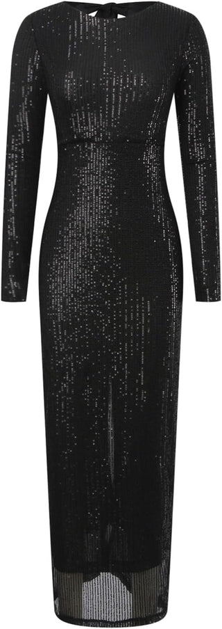 Thala | Sequined Black Bow Backless Elegant Long Dresses - Cielie