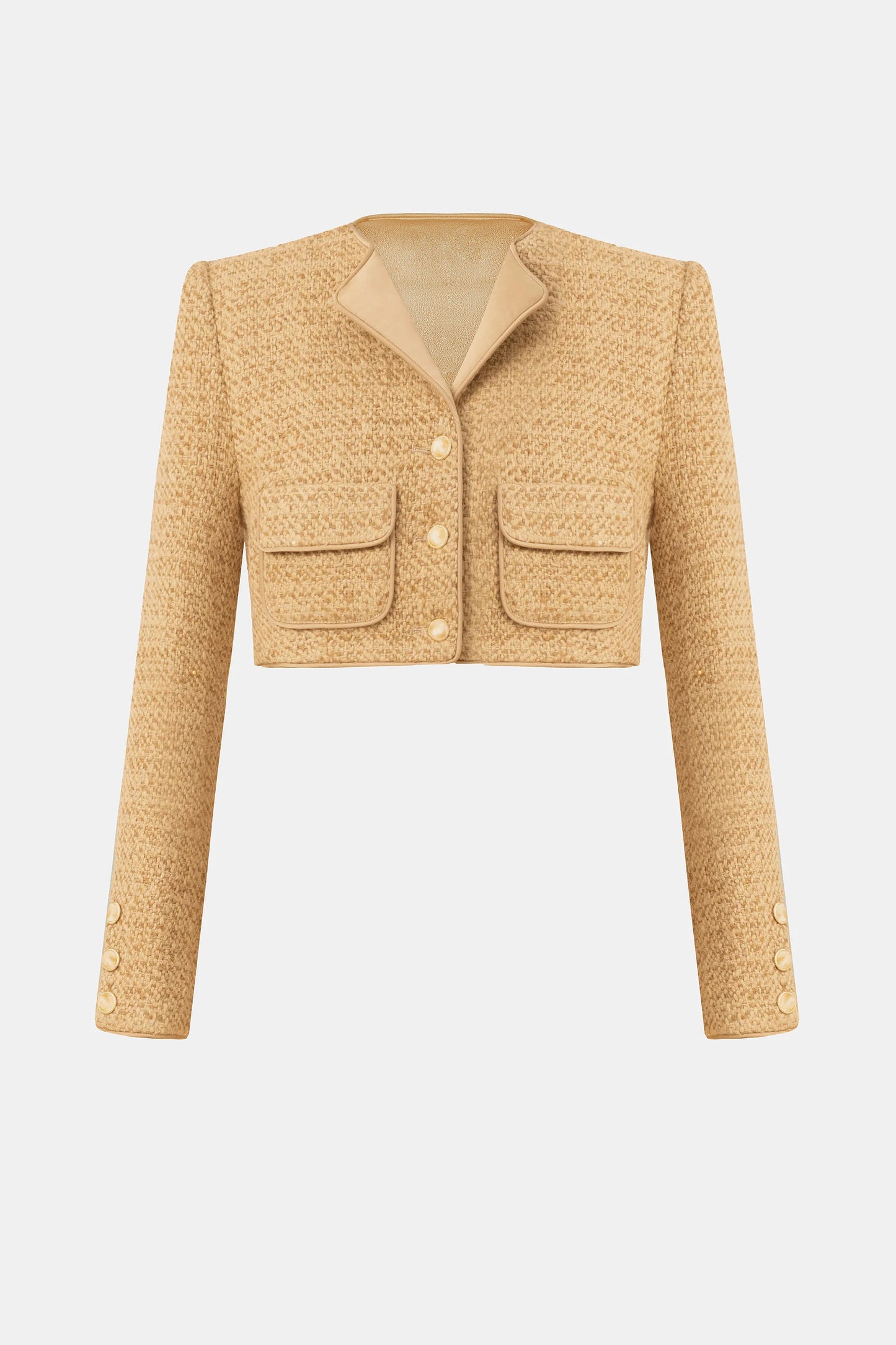ALA - Crop Tweed Jacket Gold Cielie Vienna, Crop Tweed Jacket Beige Gold Buttons 