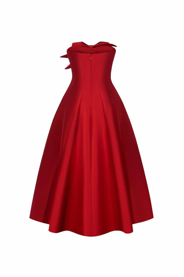 AMELIE | Red Midi Bow Dress - Cielie