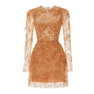 Women's Mini Dress Lace brown - Cielie