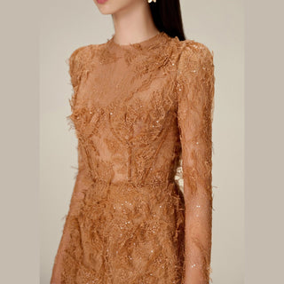 Women's Mini Dress Lace Floral brown