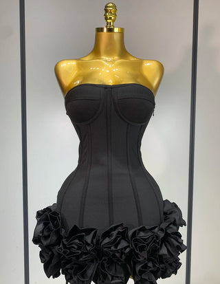 Black Mini Corset Party Dress Floral Rose Skirt Black