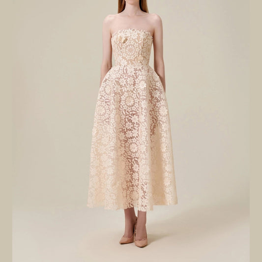 CINDY | Lace Midi Dress Floral beige - Cielie Bridesmaids dress, Lace dress, Midi Lacedress, Summer Dress