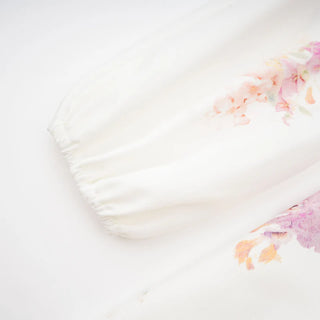 Floral Mini Dress White Pink Longsleeve Linen - Cielie Vienna Fashion Brand Shopping