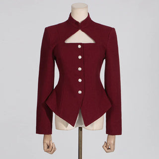 Burgundy Winered Blazer Buttons Tailored Longsleeve winter Cielie Vienna
