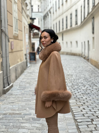 CAROL| Cashmere Fox Fur Cape - Cielie