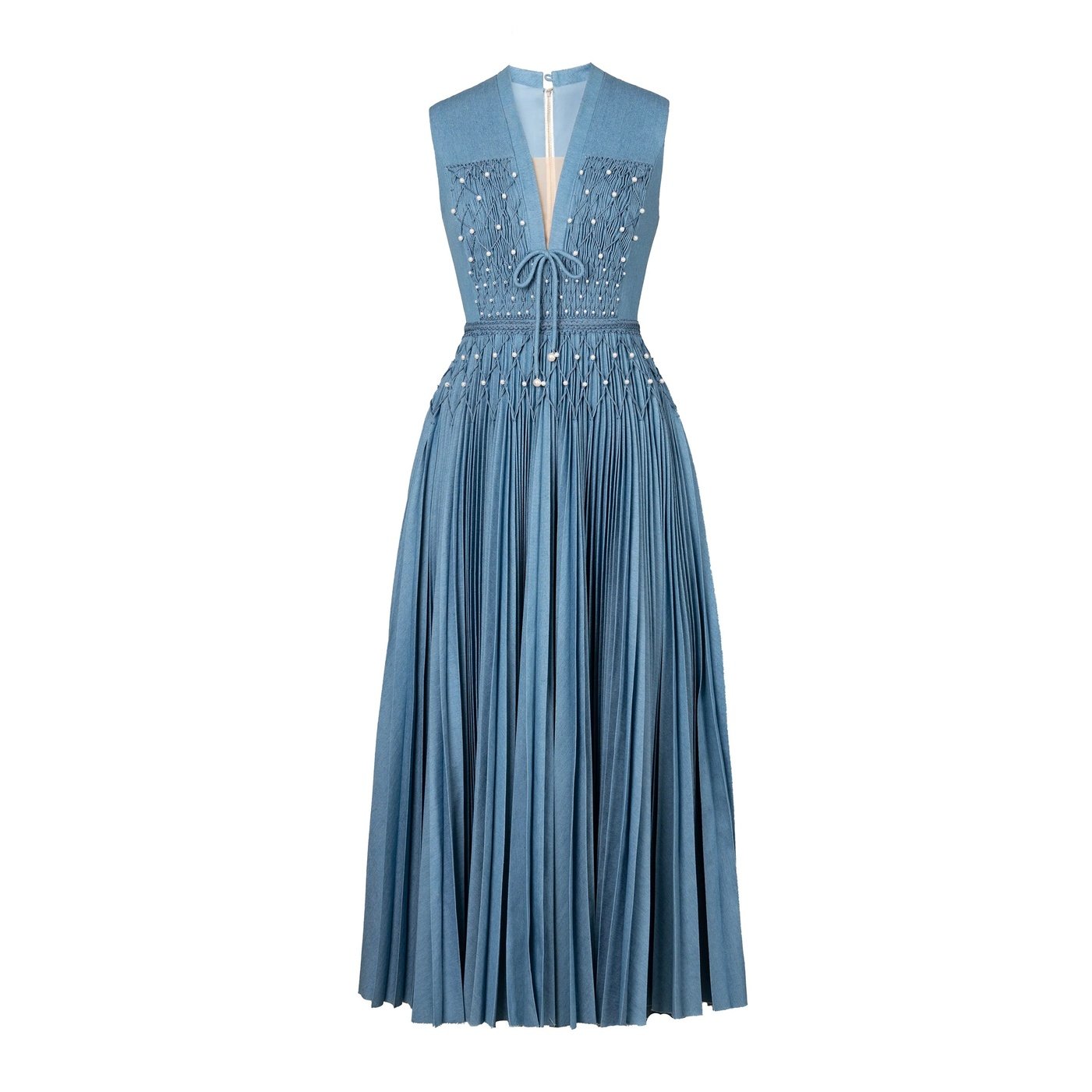 LINDA | Blue Denim Midi Pleated Dress - CIÉLIE