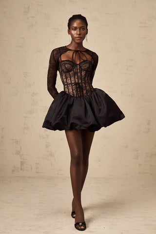 Lace Longsleeve Black Mini Dress Corset Cielie