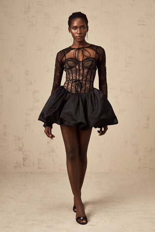 Lace Longsleeve Black Mini Dress Corset Cielie