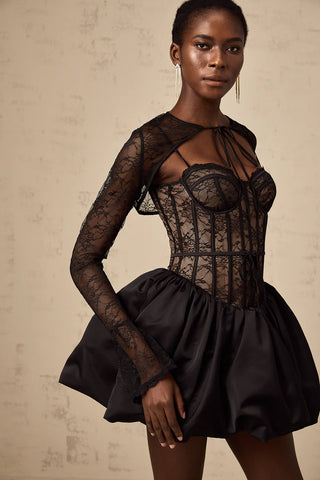 Lace Longsleeve Black Mini Dress Corset Cielie