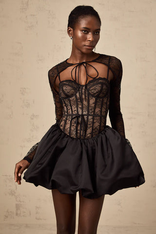 Lace Longsleeve Black Mini Dress Corset Cielie
