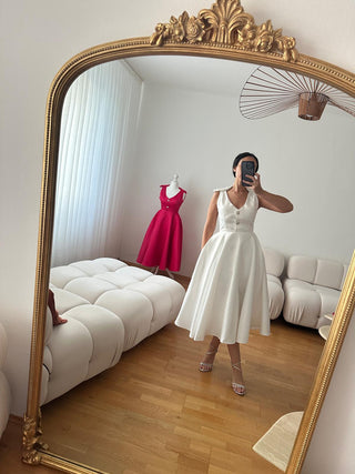 White Cocktail Dress - Bridal Dress Engagement Dress Midi Elegant Clean - Cielie Vienna Fashion Brand