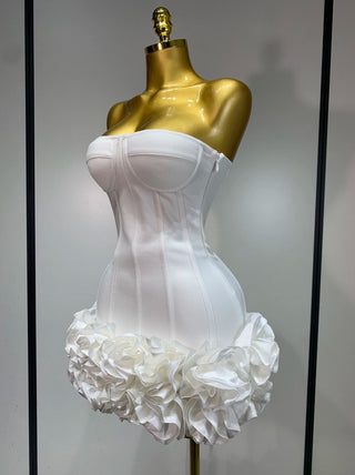 White Mini Dress Roses Flower 3D Skirt Party Bridal Afterparty Shower - Cielie Vienna