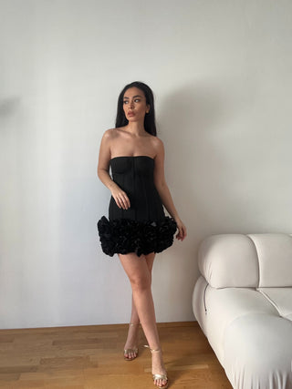 Flower 3D Skirt Dress Black Mini