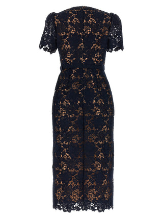 Self-Portrait Blue Navy Lace Open Neck Midi Dress for Women Sale, Old money Style Elegant Dress DARKBLUE  NAVY Dress Midi Vintage - Cielie