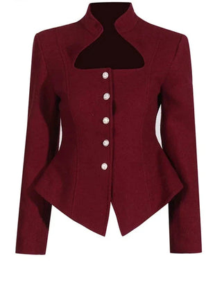Burgundy Winered Blazer Buttons Tailored Longsleeve winter Cielie Vienna