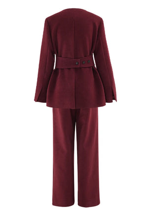 Burgundy Blazer Jacket Wool Belt