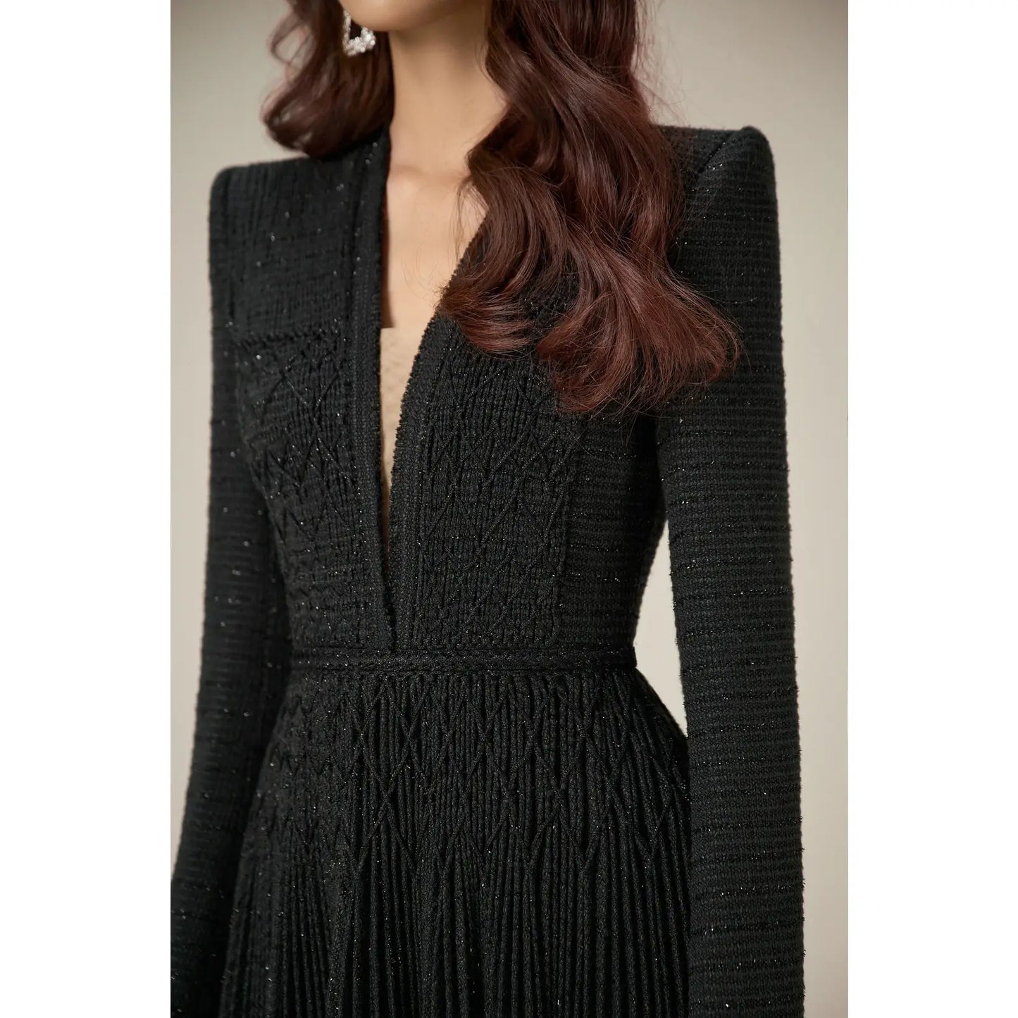 Business black glitter dress mini - pleated - Cielie Designer 