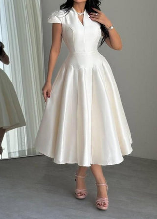 Satin look midi dress for civil ceremony or second wedding dress minimal midi dress bridal