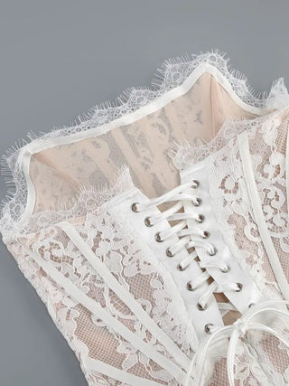 Irina | Lace Corset Mini Dress White - Cielie