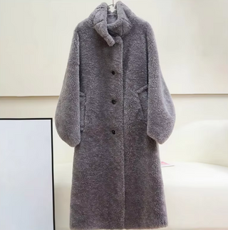 Teddy Wool Coat Maxi Grey Sheep Skin - Cielie Vienna Designer