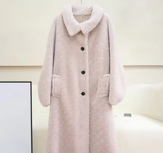 Teddy Wool Coat Maxi White Sheep Skin - Cielie Vienna Designer