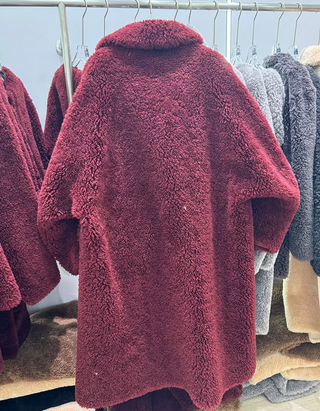Teddy Wool Coat Maxi Bordeaux burgundy  Sheep Skin - Cielie Vienna Designer