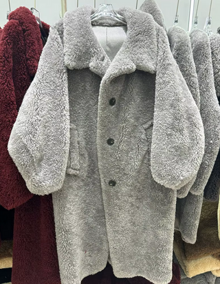 Teddy Wool Coat Maxi grey  Sheep Skin - Cielie Vienna Designer