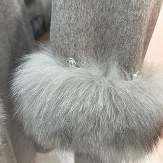 Elegant women's wool coat with real removable fox fur cuffs, high-quality cashmere winter coat available in brown, grey, white, and light pink, long overcoat for sophisticated winter style, luxury fox fur cuff wool coat. Cielie Vienna Brown Coat