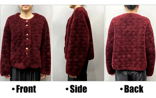 Warm cropped wool fur jacket in rich bordeaux with luxurious gold buttons, perfect for winter layering and cozy style. Cielie