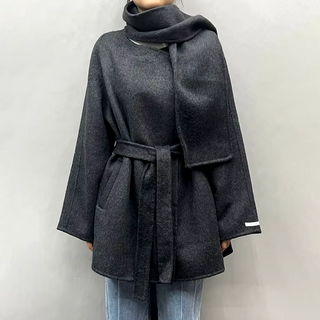 Elegant white cashmere wool jacket with matching scarf, designed for winter warmth and sophistication. White Cashmere Wool Jacket with scarf - Cielie Vienna Dark grey