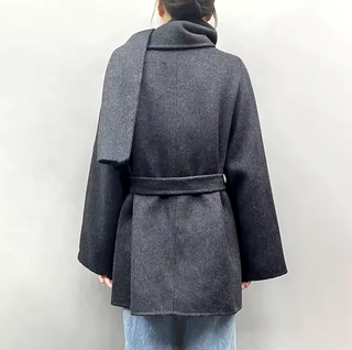 Elegant white cashmere wool jacket with matching scarf, designed for winter warmth and sophistication. White Cashmere Wool Jacket with scarf - Cielie Vienna Dark Grey