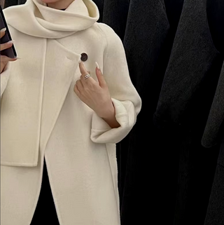 Elegant white cashmere wool jacket with matching scarf, designed for winter warmth and sophistication. White Cashmere Wool Jacket with scarf - Cielie Vienna White