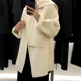 Elegant white cashmere wool jacket with matching scarf, designed for winter warmth and sophistication. White Cashmere Wool Jacket with scarf - Cielie Vienna White
