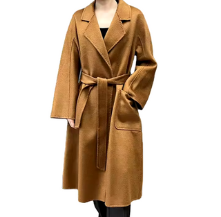 Camel cashmere wool maxi coat with belt and oversized pockets, long warm winter coat for women, elegant outerwear for cold weather.Winter