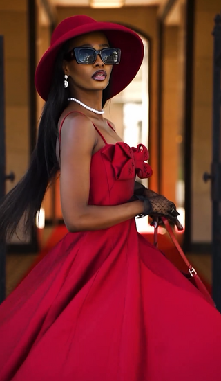 Amelie | Red Midi Bow Dress - Cielie