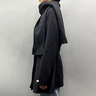 Elegant white cashmere wool jacket with matching scarf, designed for winter warmth and sophistication. White Cashmere Wool Jacket with scarf - Cielie Vienna dark grey