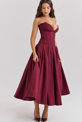 Lady Wine Strapless Midi Dress - Cielie Vienna