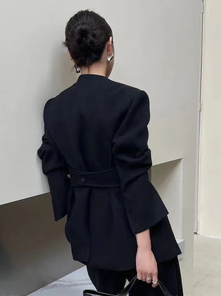 Black Suit Blazer Wide Leg Pants Elegant Woman Business with Belt Winter