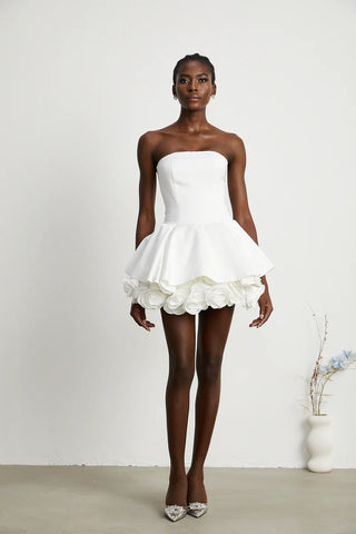 ana radu similar floral applique strapless mini dress 3d floral skirt white bachelorette dress party woman, mini kleid weiß Floral 3D Rock - Cielie Vienna