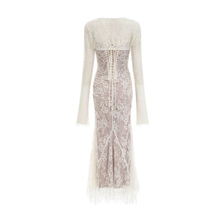 Lace Maxi Dress White with Sleeves Elegant Bridal Boheme Style, Kleid Spitze Langarm Maxi Elegant Hochzeit - Cielie Vienna