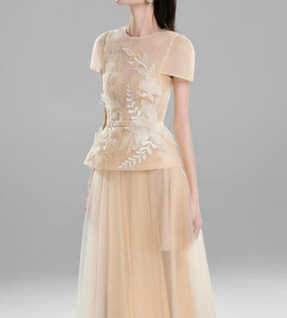 Beige Tulle Midi Skirt Nude Beige Cream Ivory Elegant Set Skirt Blouse Matching 2 Piece Elegant Modest
