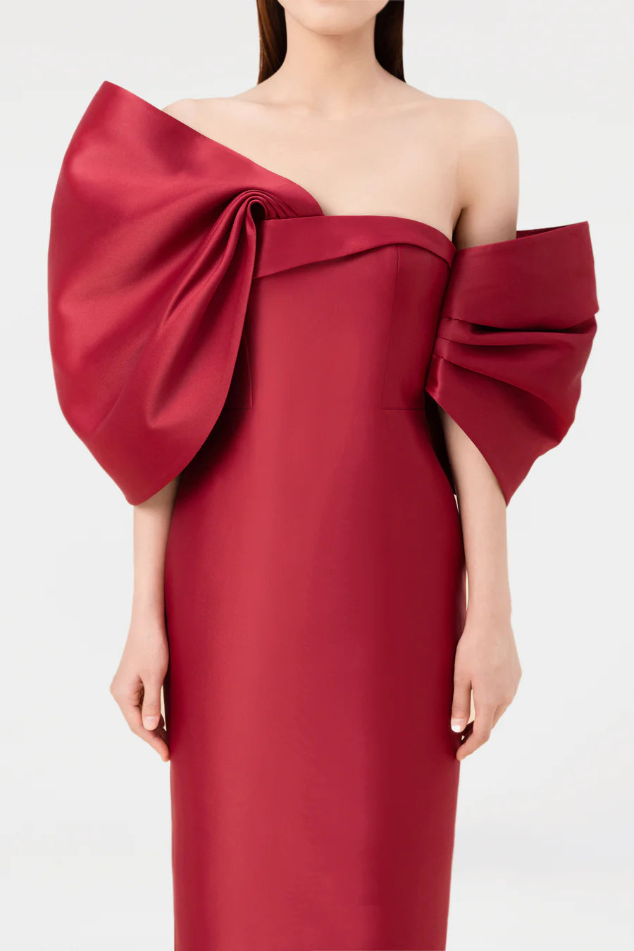 Red Off Shoulder dress- Formal satin - Cielie