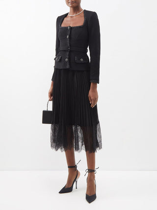 Black tweed tailored jacket with belt and crystal buttons – elegant formalwear