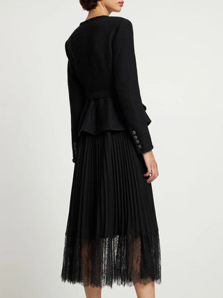 Black tweed tailored jacket with belt and crystal buttons – elegant formalwear