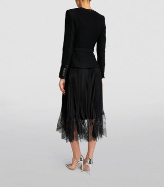 Black tweed tailored jacket with belt and crystal buttons – elegant formalwear