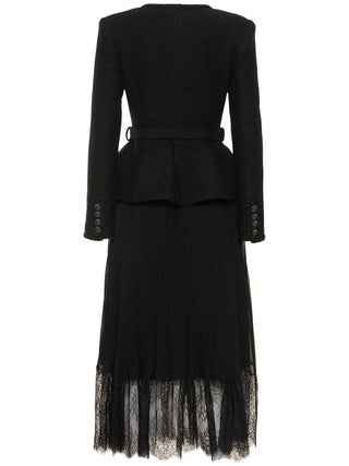 Black tweed tailored jacket with belt and crystal buttons – elegant formalwear