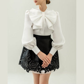 FIONA | Blouse white silk bow detail long sleeve - Cielie
